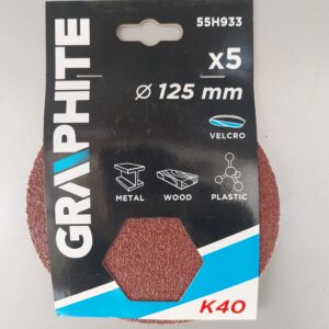 Csiszolópapír, Tépőzáras, K40, Graphite, 125mm
