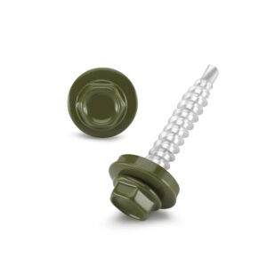 Hlf. redukált hegyű önf. csavar fához (k=4.9-5.1) EPDM-mel, RAL 6003 (olivazöld), 4,8x35V14